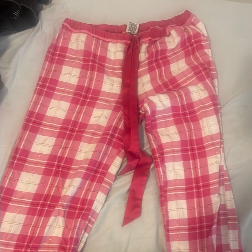 PINK Victoria's Secret Pink and White Plaid Pajama Bottoms